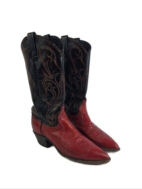 VINTAGE Dan Post Red Teju Lizard Cowboy Women's Boots Size 8M.